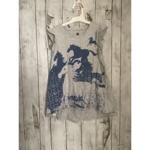 Tea Collection Girls Grey Horse Print Tunic Dress Size 7 Yoke Traditional Cut